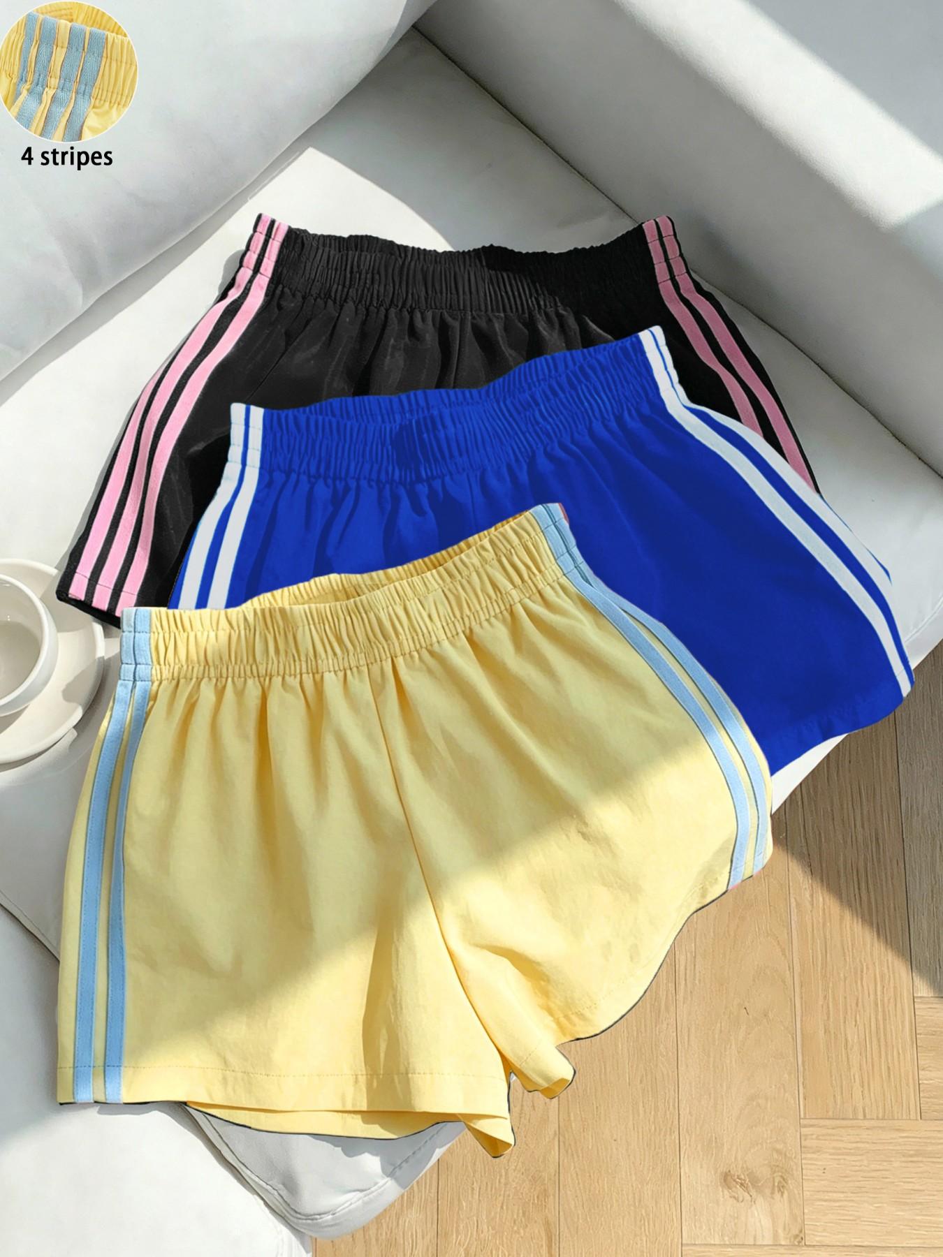 Women's Summer Striped Shorts, Casual Loose-Fit, 4-Stripe Design, Perfect for Office & Parties, Versatile Fit, Ideal for Warm Weather