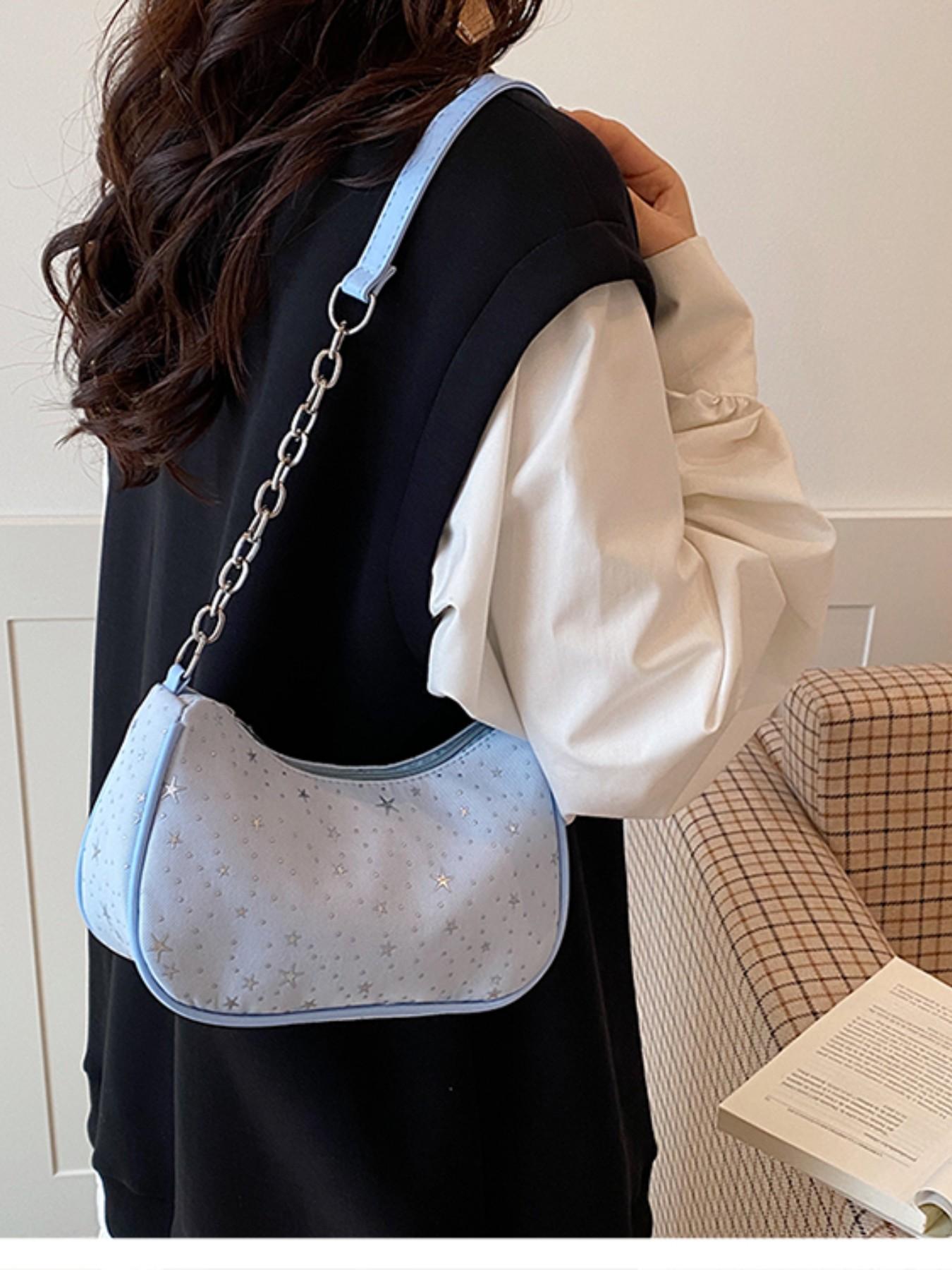 Gentle Star Print Underarm Bag, Adjustable Drawstring Handle, Spring Summer Commuter Shoulder Bag, Trending 2026 Fashion Accessory