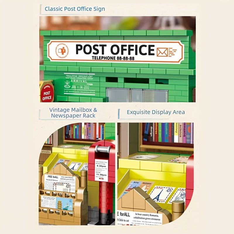 2 Elegant Building Block Models, Post Office and Bookstore Kits, DIY Assembly, Home Decor, Perfect Gift for Holidays