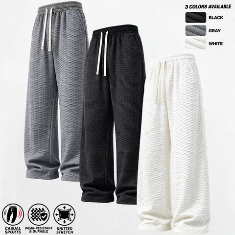 Men's Wide Leg Sweatpants, Adjustable Drawstring Elastic Waist, Side Pockets, Loose Draping Wide Leg Trousers, Soft Knitted Fabric, Multiple Colors Available, Suitable for Casual Sports, Streetwear and Loungewear
