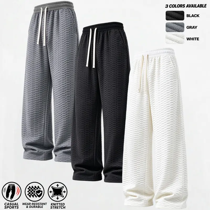 Men's Wide Leg Sweatpants, Adjustable Drawstring Elastic Waist, Side Pockets, Loose Draping Wide Leg Trousers, Soft Knitted Fabric, Multiple Colors Available, Suitable for Casual Sports, Streetwear and Loungewear