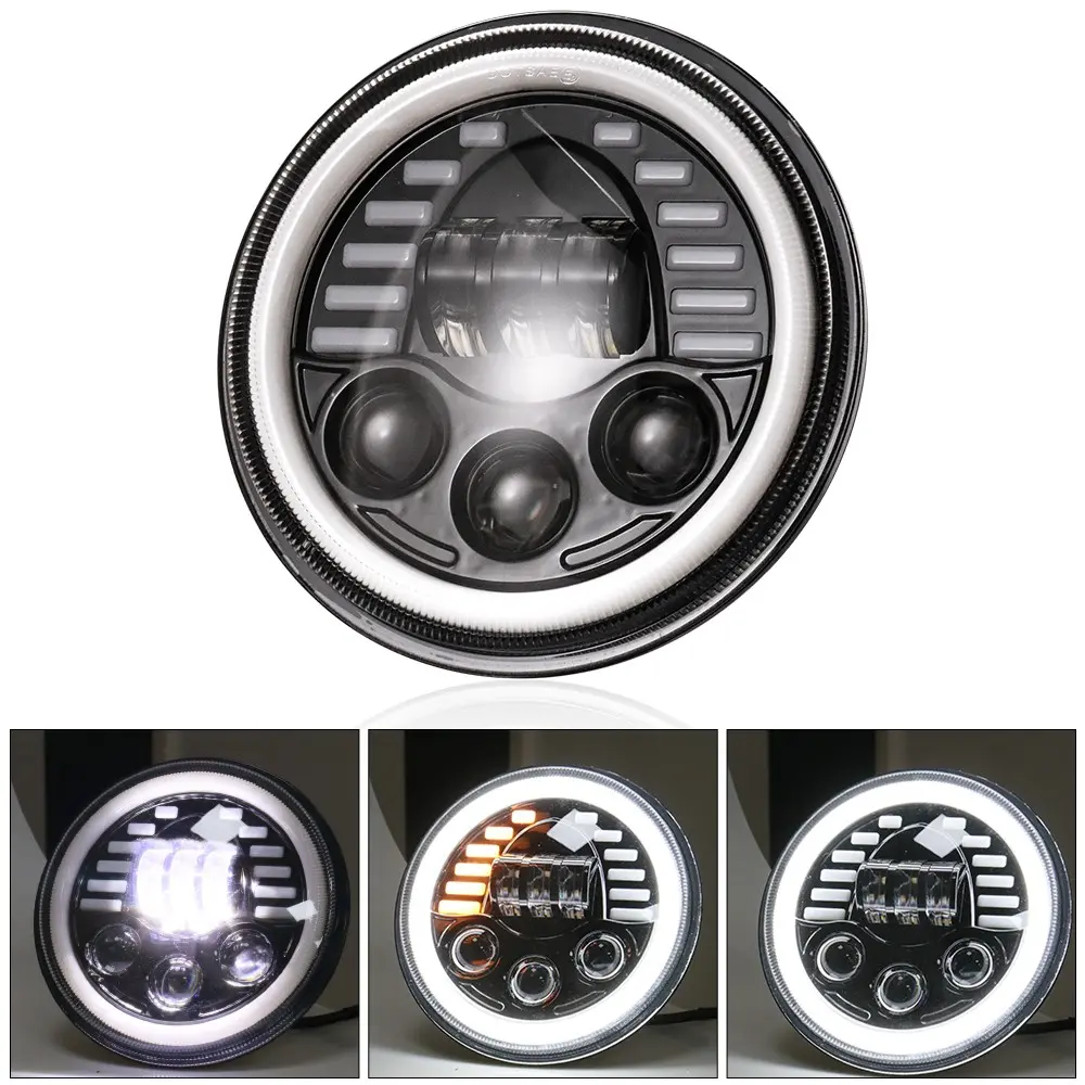 12V LED Headlight Daytime Running Light, Circular High-Low Beam Projector, Angel Eye Lamp Head, Customizable for Harley Honda Suzuki Kawasaki