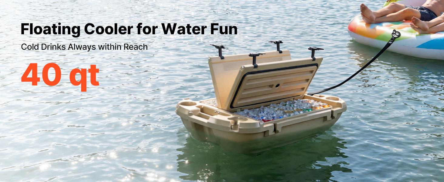 Floating Cooler, 40 QT Floating Ice Chest with Dry Storage Tow Rope, Premium LLDPE Amphibious Drink Cooler for Water Land, Cruise Smoothly Stable on Lake, River, Pool, Beach, Kayak, Apricot