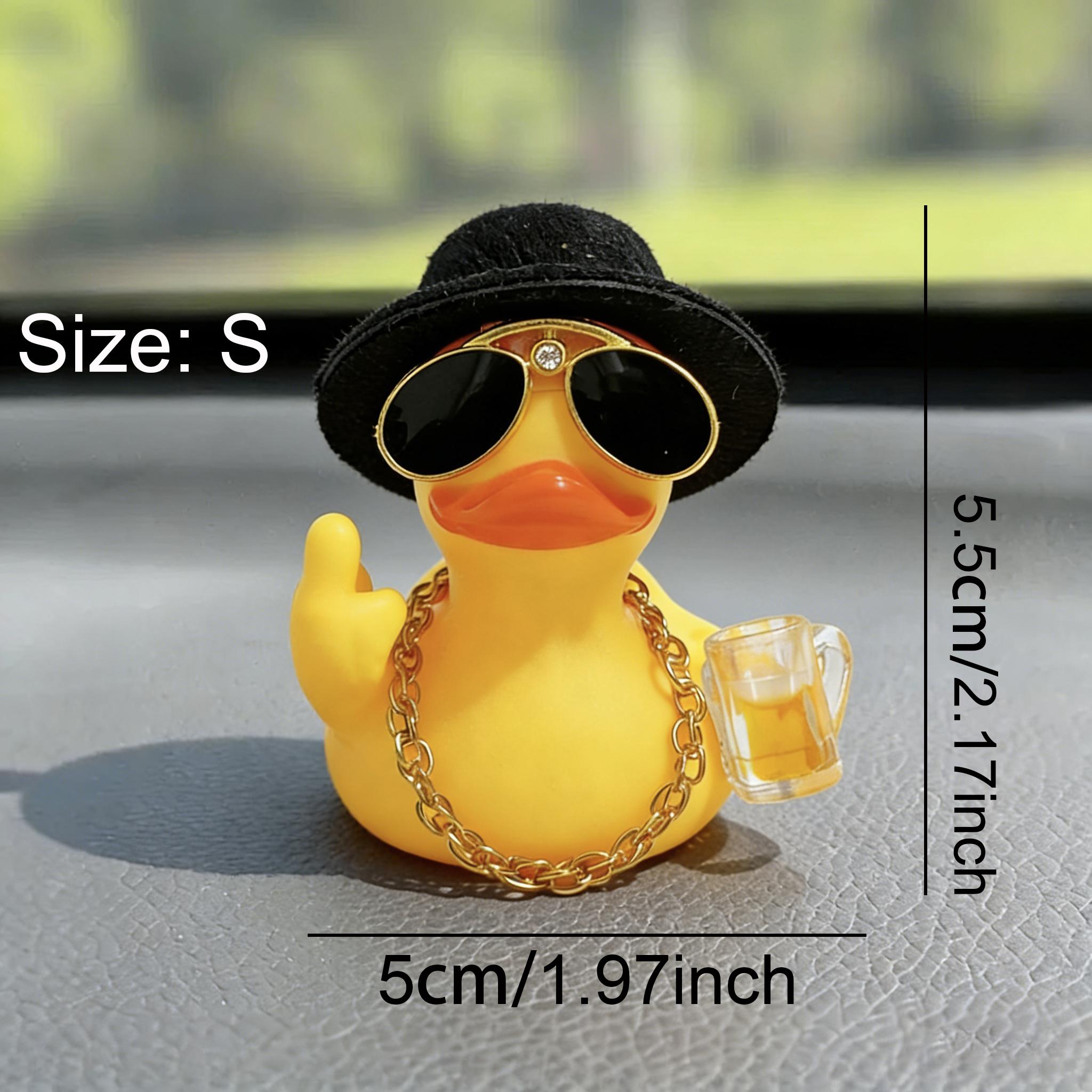 1pc Cool Rubber Duck Car Dashboard Decoration, Cute Yellow Duck with Hat Sunglasses Chain Beer Mug, Funny Car Interior Ornaments for Men Women, Novelty Auto Dashboard Decor Gifts for Car Lovers