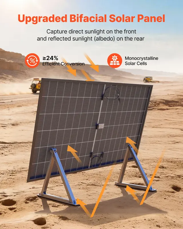 VEVOR 2PCS 400W Bifacial N-Type Monocrystalline Silicon Solar Panels, 16BB 24% Efficiency IP65 Waterproof Flat Rooftop Panels, MC4 Output Aluminum Frame for Car Boat RV 200W & Above Off-Grid Power Generation
