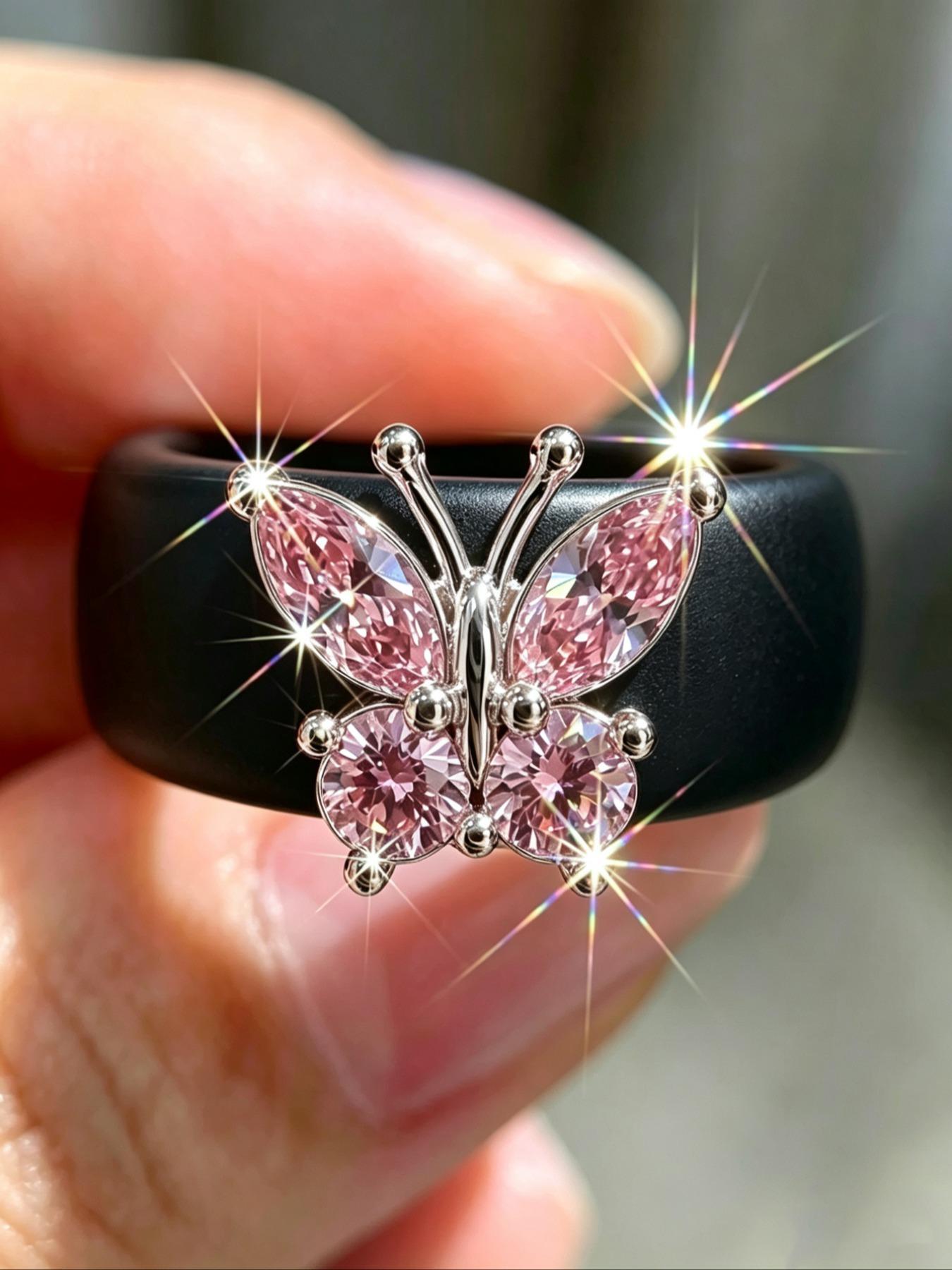 Elegant Butterfly Zircon Silicone Ring for Women, Fashion Promise Ring, Romantic Gift for Best Friends, Perfect Mother's Day Present, High-Quality Luxury Jewelry