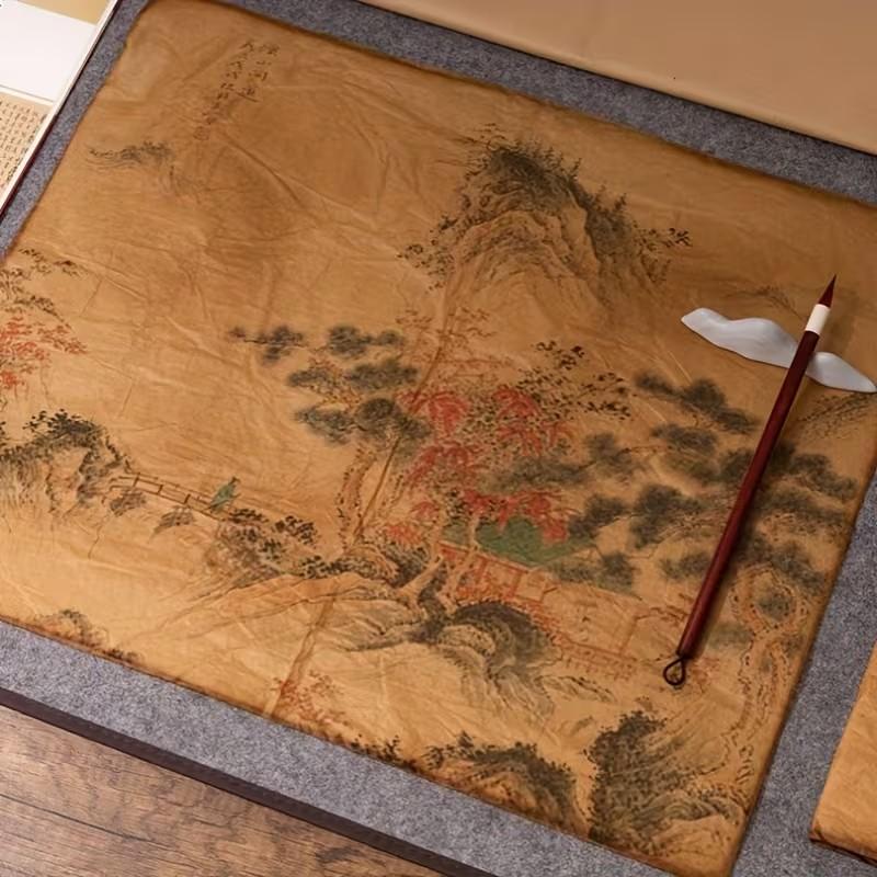 Set of 100pcs Retro Brown Bamboo Fiber Paper, Antique Style Translucent Calligraphy And Painting Paper, Handmade, Semi-Raw Material, Chestnut Plant Dye, Natural Dye, Essential for Handcraft And Calligraphy Enthusiasts, Painting, Art Paper