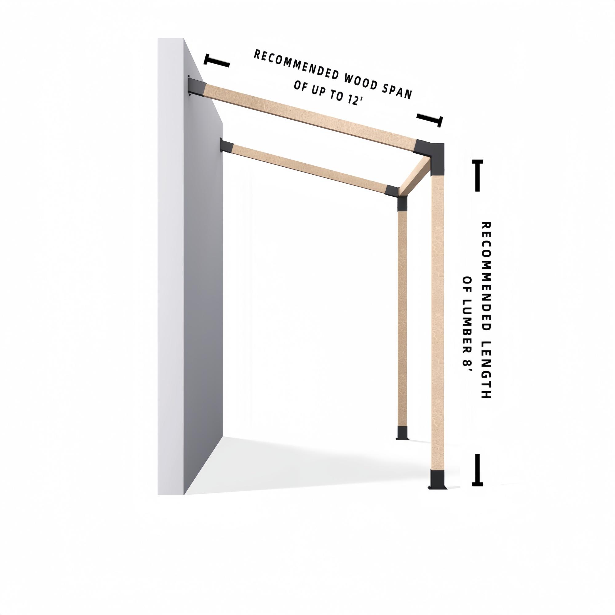 Heavy Alloy Steel 2.5mm Thick Wallmount Pergola Kit for 4 “x 4” ( Actual 3.6“ X 3.6” ) Lumber , 6pcs (2pcs 3-Way15° Brackets  , 4pcs Base) Bracket Woodworks DIY, Suitable for Backyard, Gardens, Patio and Metal Gazebo Kits
