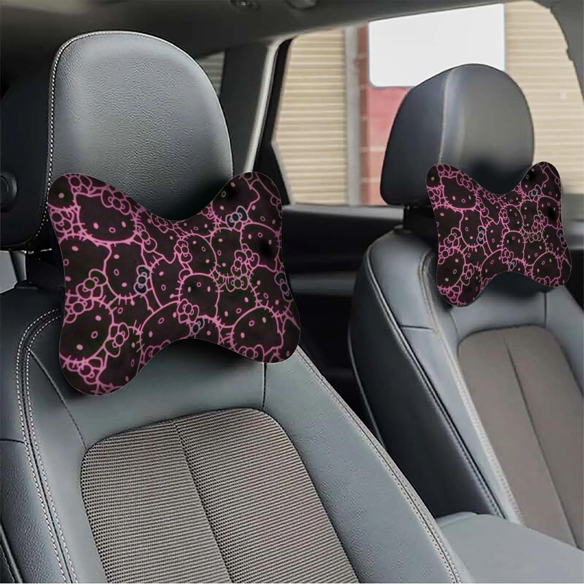 1 pink hello kitty pattern car headrest, suitable for most car models, provides support and stress relief, offers a comfortable driving experience, and is suitable for long-distance driving positions.