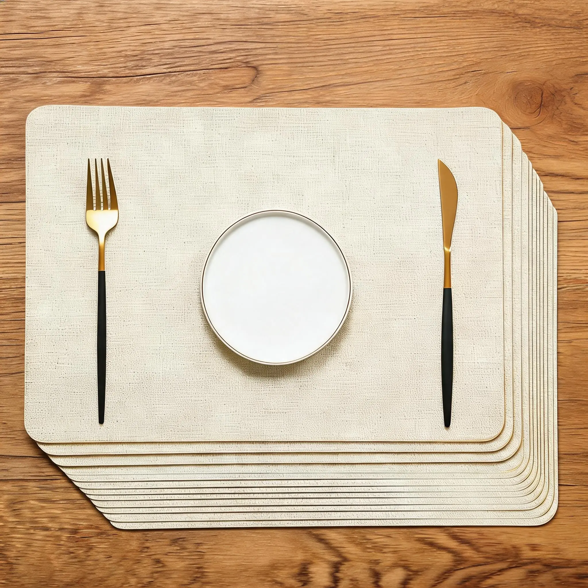 Beige 12-Pack Thick Faux Leather Placemat Set, Waterproof, Heat Resistant, Easy-to-Clean Modern Indoor Table Protectors for Kitchen & Parties