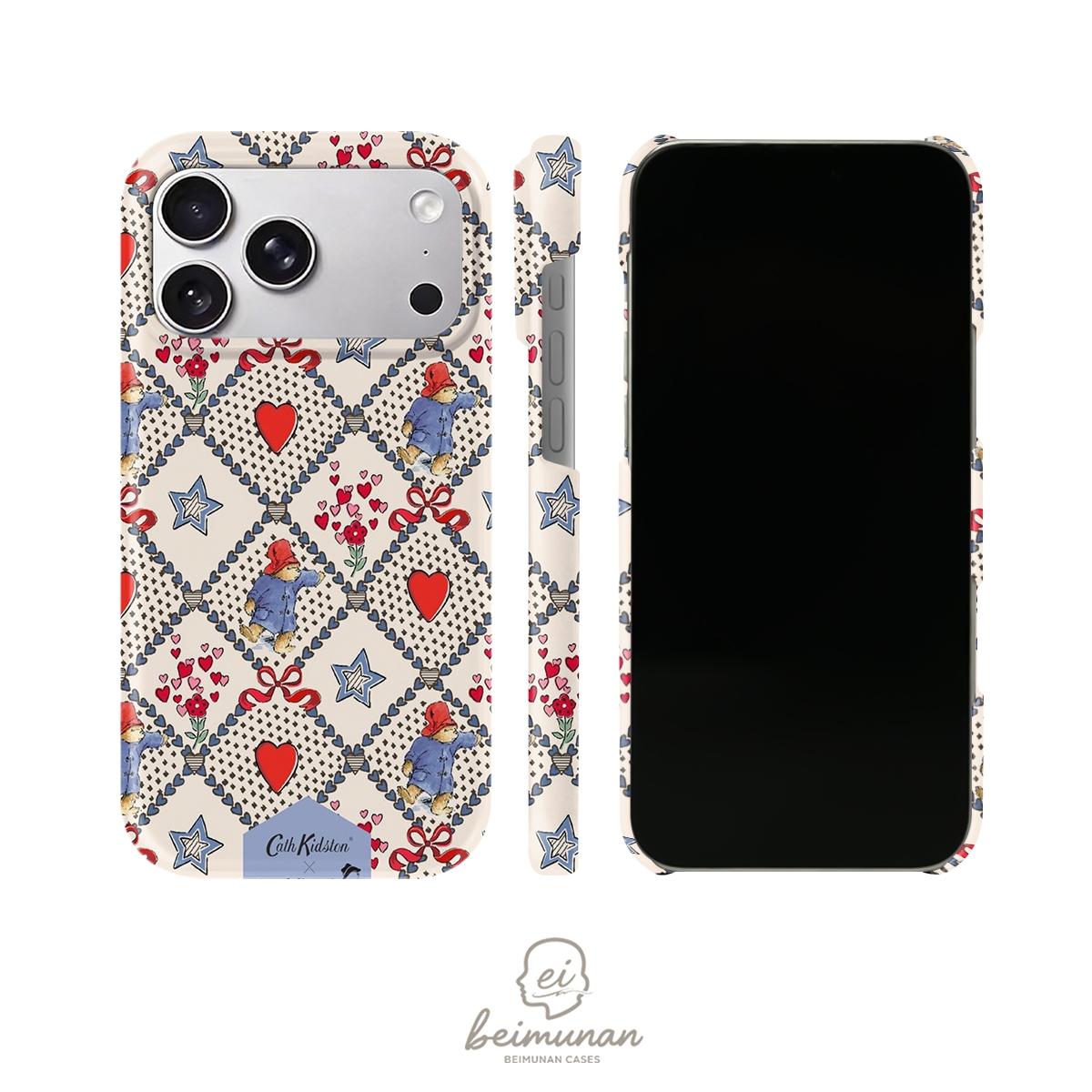 Paddington Bear with Hearts Stars Bows Watercolor Pattern Print Phone Case,Suitable for iPhone 17 16 15 14 13 12 Pro Max, Samsung Galaxy S25 S24 S23 S22 Ultra series holiday gift simple and fashionable protective case