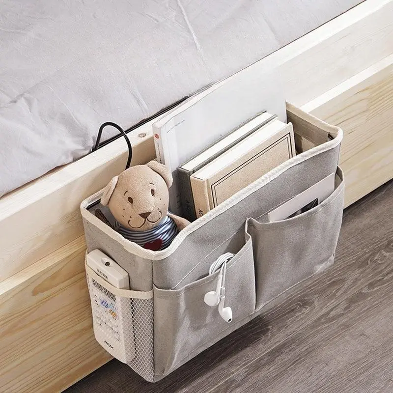 Multi-Functional Hanging Storage Caddy for Bedside Dorm | Cotton Linen Hanging Organizer Basket | Hanging Sundry Bag for Bunk Bed & Bathroom