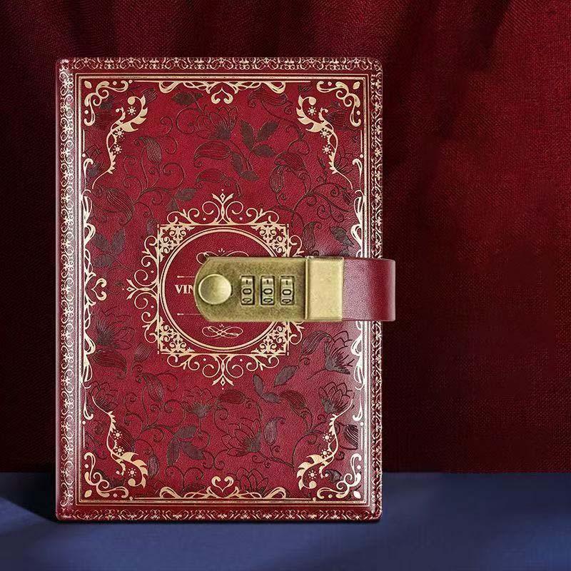 Vintage European Embossed Gold Foil Password Notebook, Luxurious Texture, Practical Functionality, Diary Journal Private Notebook, 100 Sheets