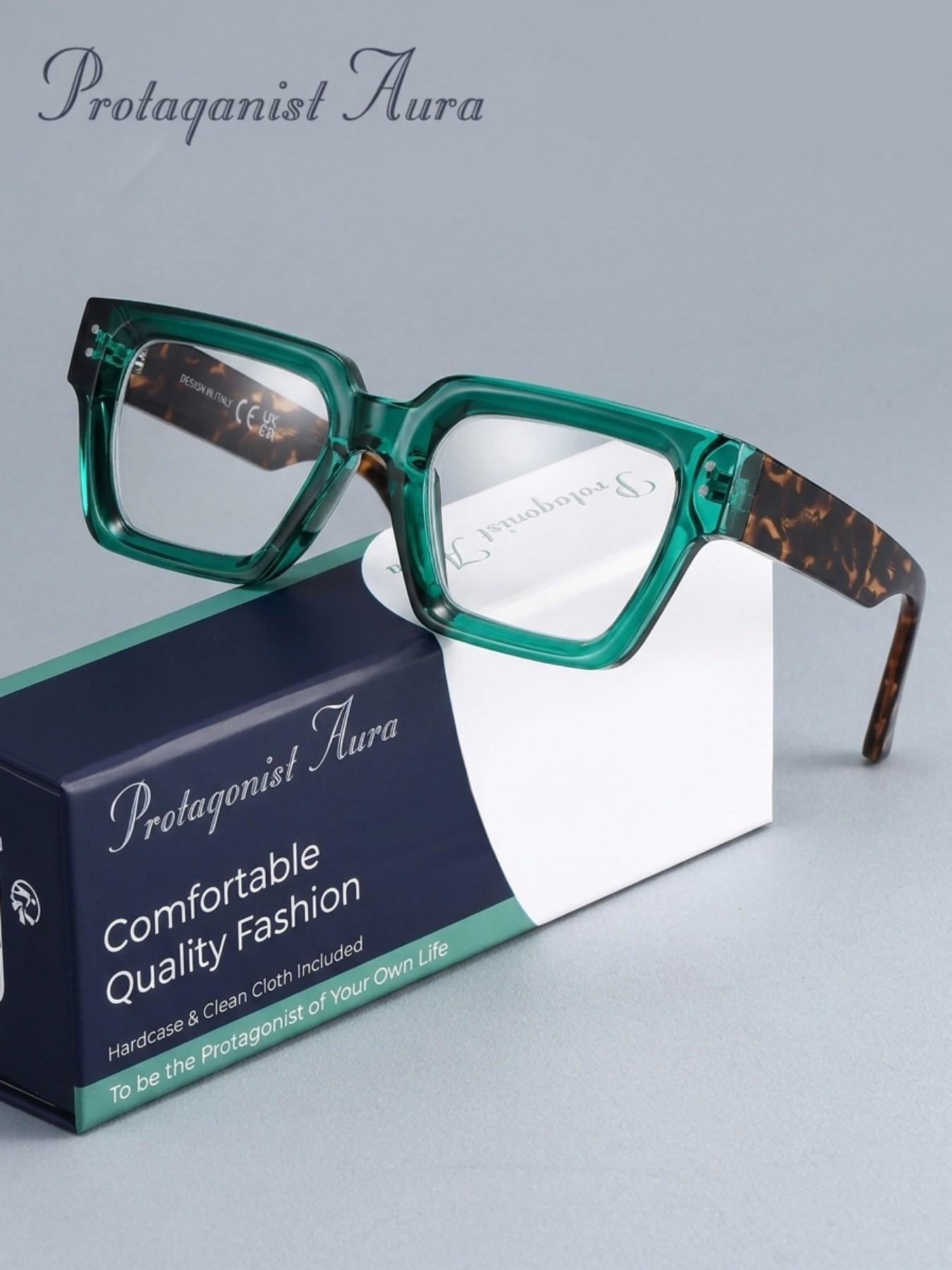Protagonist Aura Anti Blue Light Glasses Tortoise Shell Square Style, Reduce Digital Eye Strain, Perfect for Work, Study And Gaming