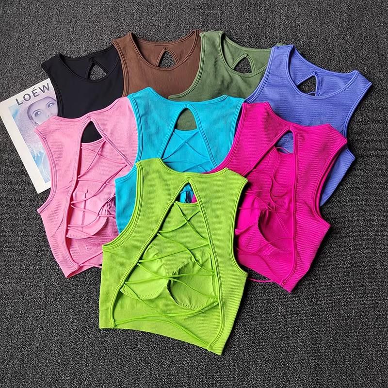 Fixed Cup Yoga Tank Top, Sexy Cross Back Outdoor Sports Gym Shirt, Sleeveless Running Outerwear, Women's Workout Clothing