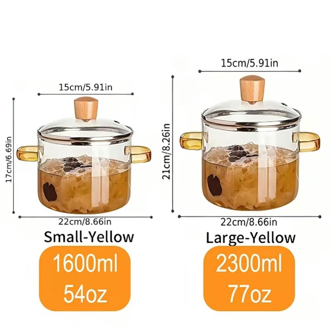 High Borosilicate Glass Cookware Steam Pot Set with Lid & Easy Grip Handle, Food Grade Non Toxic Lead Free BPA Free Multiuse Durable Kitchenware, Stovetop & Dishwasher Safe for Stew Soup Pasta Baby Food Home Kitchen Daily Use