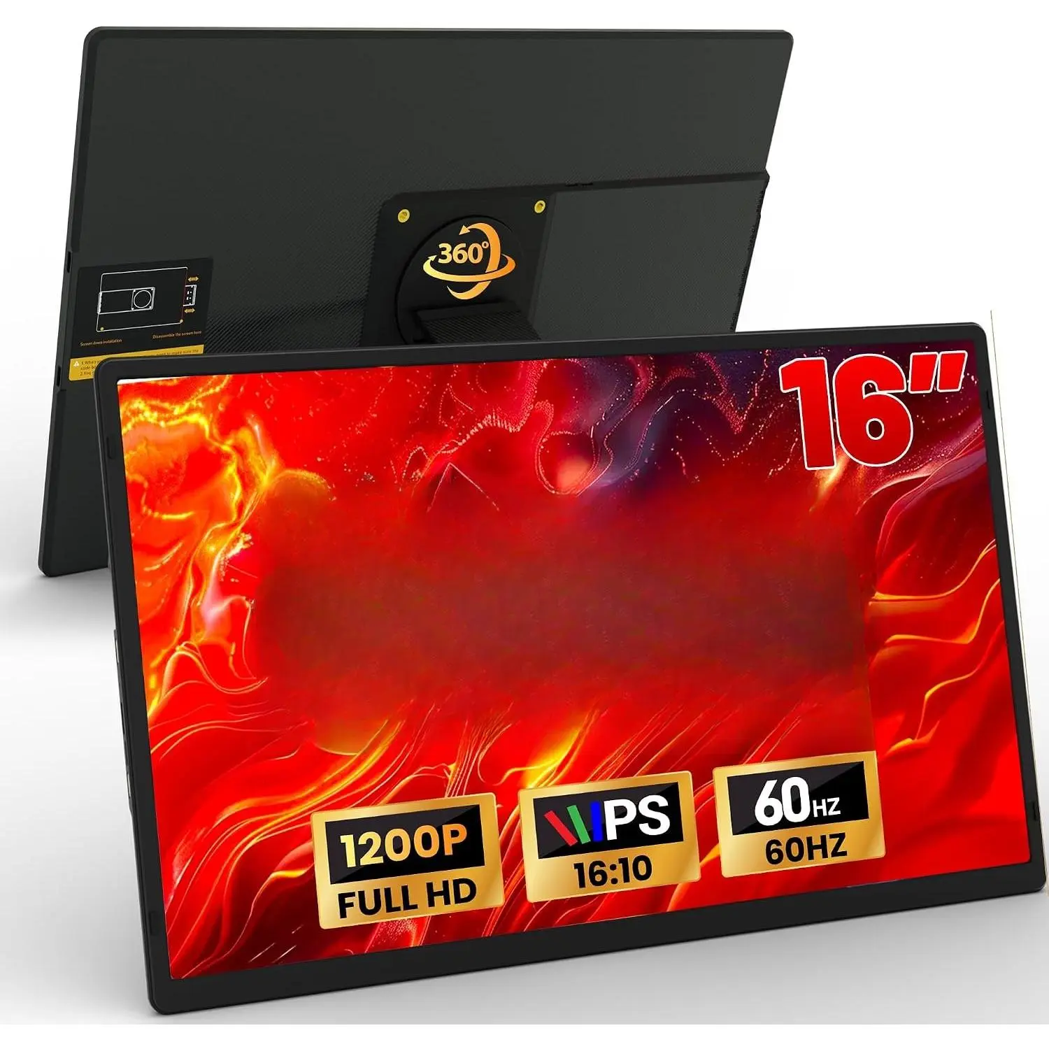 16" Laptop Screen Extender, 1920x1200 FHD Portable  for Laptop, 360°  Stand Travel Second Screen for , Windows, Android Phone