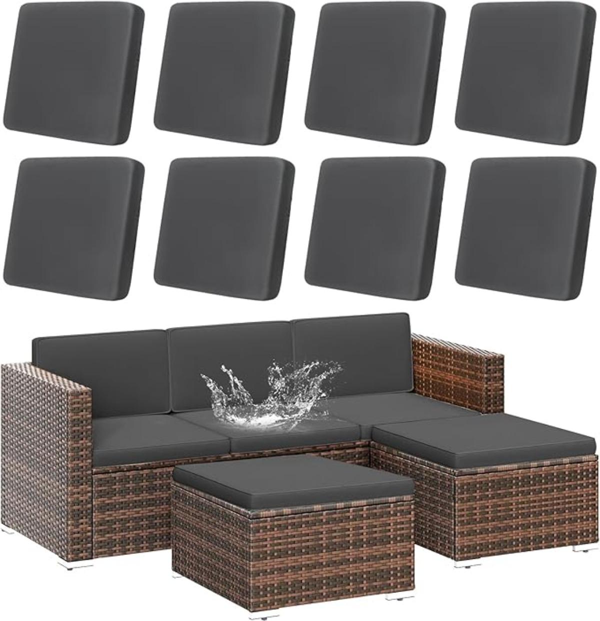 8Pcs Stretch Outdoor Cushions Covers Waterproof Patio Cushion Covers Replacement Couch Cushion Covers for Outdoor Patio Furniture Outdoor Chair Cushion Covers Soft Slipcovers