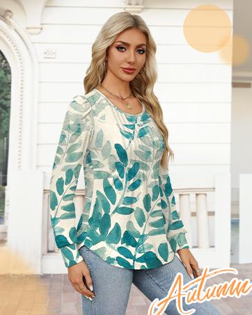 WIHOLL Long Sleeve Shirts for Women Fall Tops Dressy Casual Blouses Pleated Scooped Neck Tunic Tops for Leggings WIHOLL Long Sleeve Shirts for Women Fall Tops Dressy Casual Blouses Pleated Scooped Neck Tunic Tops for Leggings