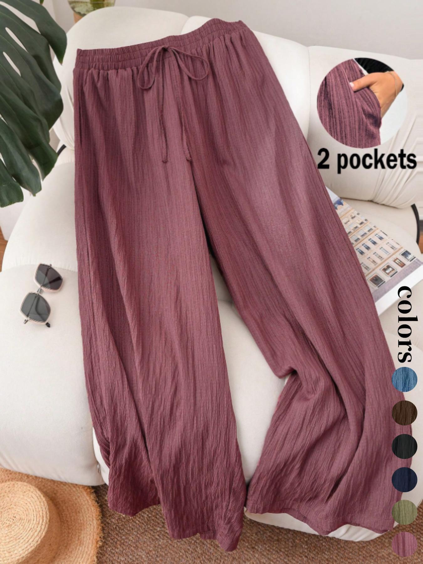Women's Solid Color Wide Leg Pants, Casual Comfy Trousers for Daily Wear, Ladies Bottoms for All Seasons, Casual Fashion Pants