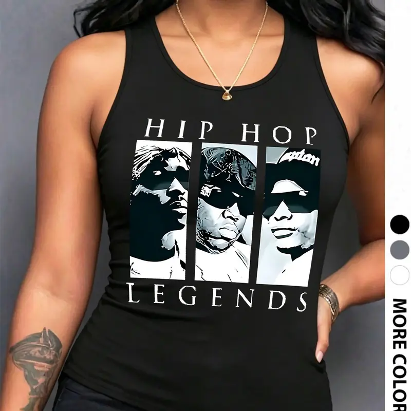 Women's Summer Style Casual Sleeveless Loose-Fit Vest Tops, Hip-Hop Legends Rapper Portrait Graphic Shirt, Soft Comfortable Everyday Home Essentials, Thin Knit Fabric, Fashionable Leisure Wear, Womenswear