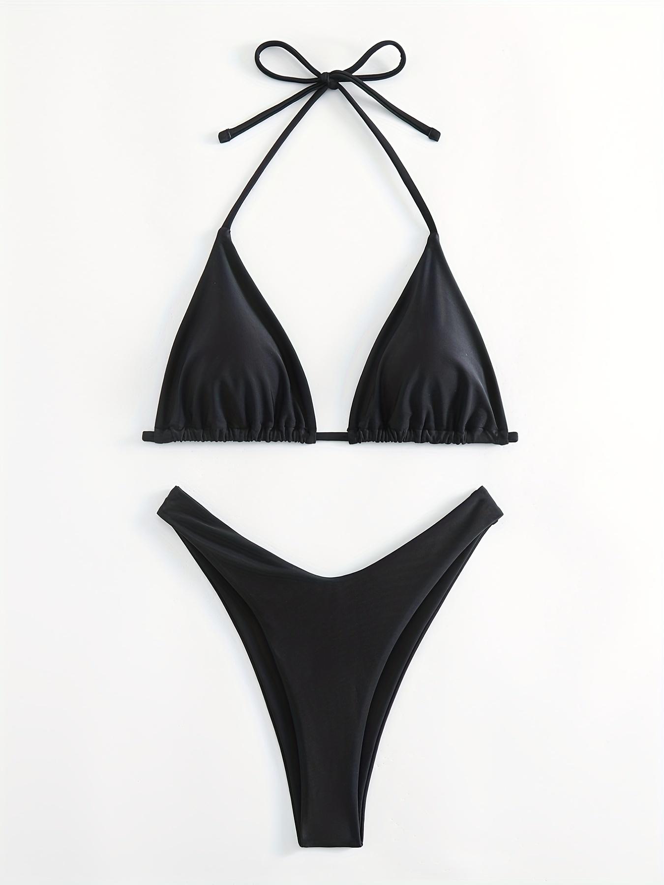 Women's Solid Color Sexy Backless Ruched Swimsuit Style Bikini Set Two-Piece Swimsuit, Stylish Beachwear Swimwear, Comfortable & Trendy Design