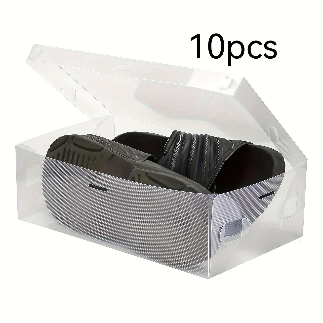 10 Transparent Plastic Shoe Boxes with Lids, Stackable, Waterproof, Ventilated, Clear Rectangular Design, Home & Retail Use, Durable Structure