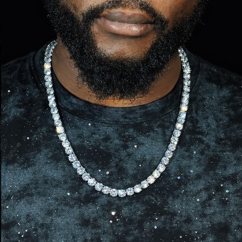 Delzzad 14K Gold-Plated Hip Hop Tennis Chain Synthetic Moissanite Tennis Chain In 925 Sterling Silver Christmas Gift