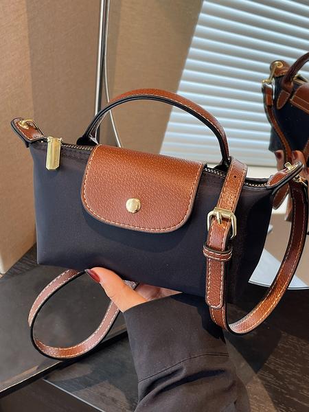 Simple retro contrast color shoulder handbag, metal snap embellishment adjustable shoulder strap crossbody bag, Crossbody Purses, fashionable and versatile, small and exquisite, suitable for daily outings, dates, etc.