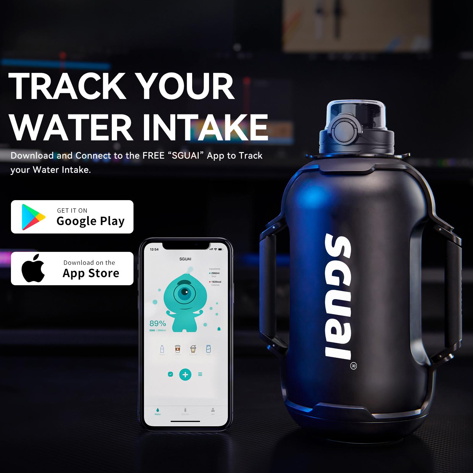 Cool Springtok Sports Water Bottles 44oz with Tritan Finish, Built-in Straw, Unique Smart Water Cup with LED Light, Dual-Handle & App Control - Fun