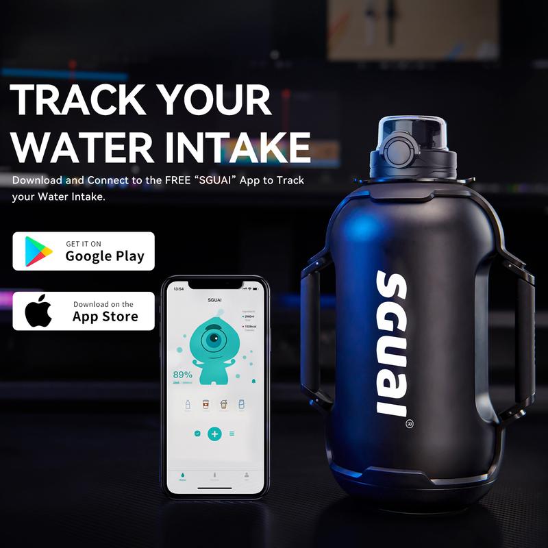 Cool Springtok Sports Water Bottles 44oz with Tritan Finish, Built-in Straw, Unique Smart Water Cup with LED Light, Dual-Handle & App Control - Fun