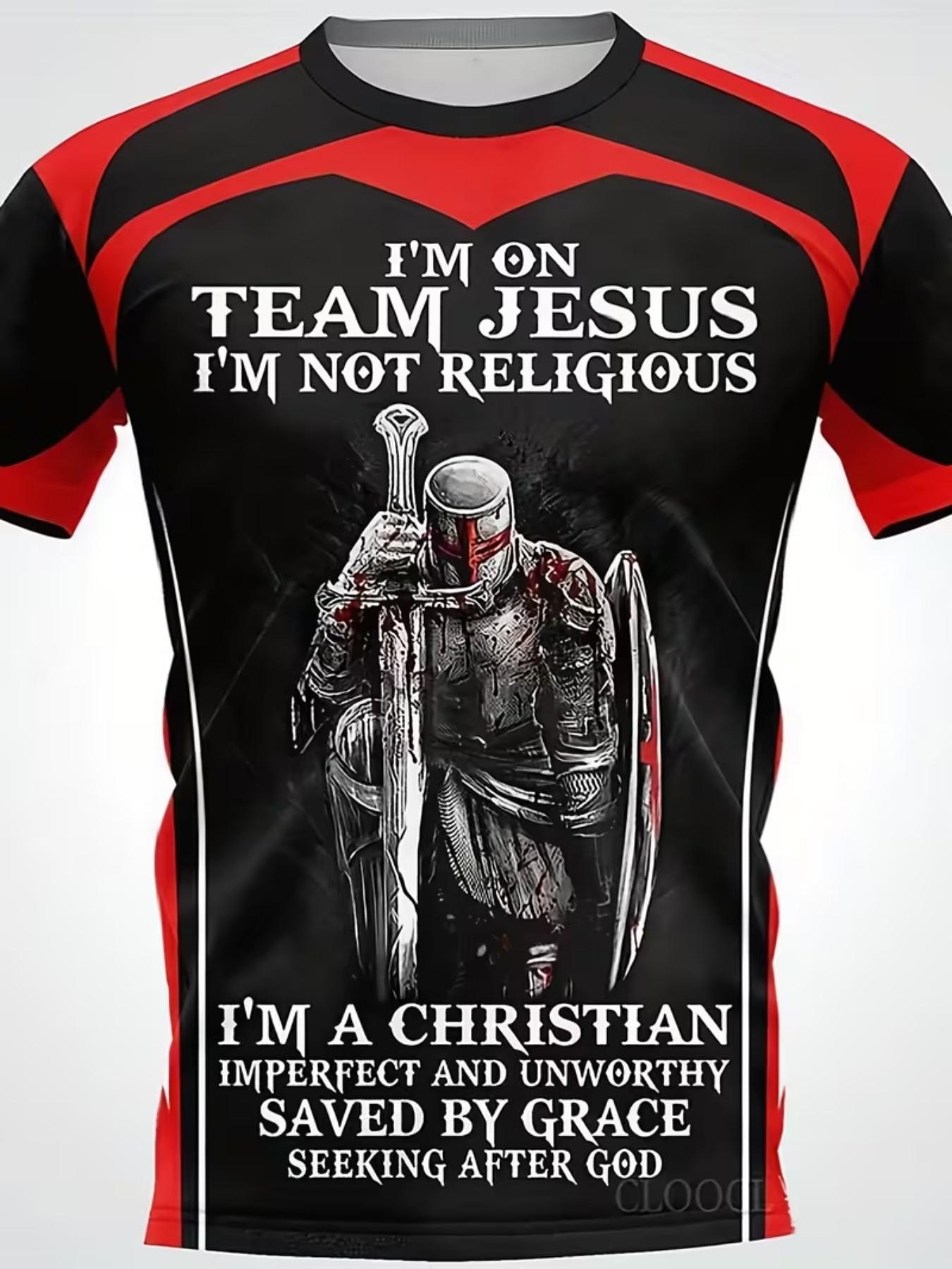 Men's Short Sleeve 3D T-Shirt, Templar Knight Cross Warrior Crew, Outdoor Casual Printed Top, Slim Fit, All Seasons