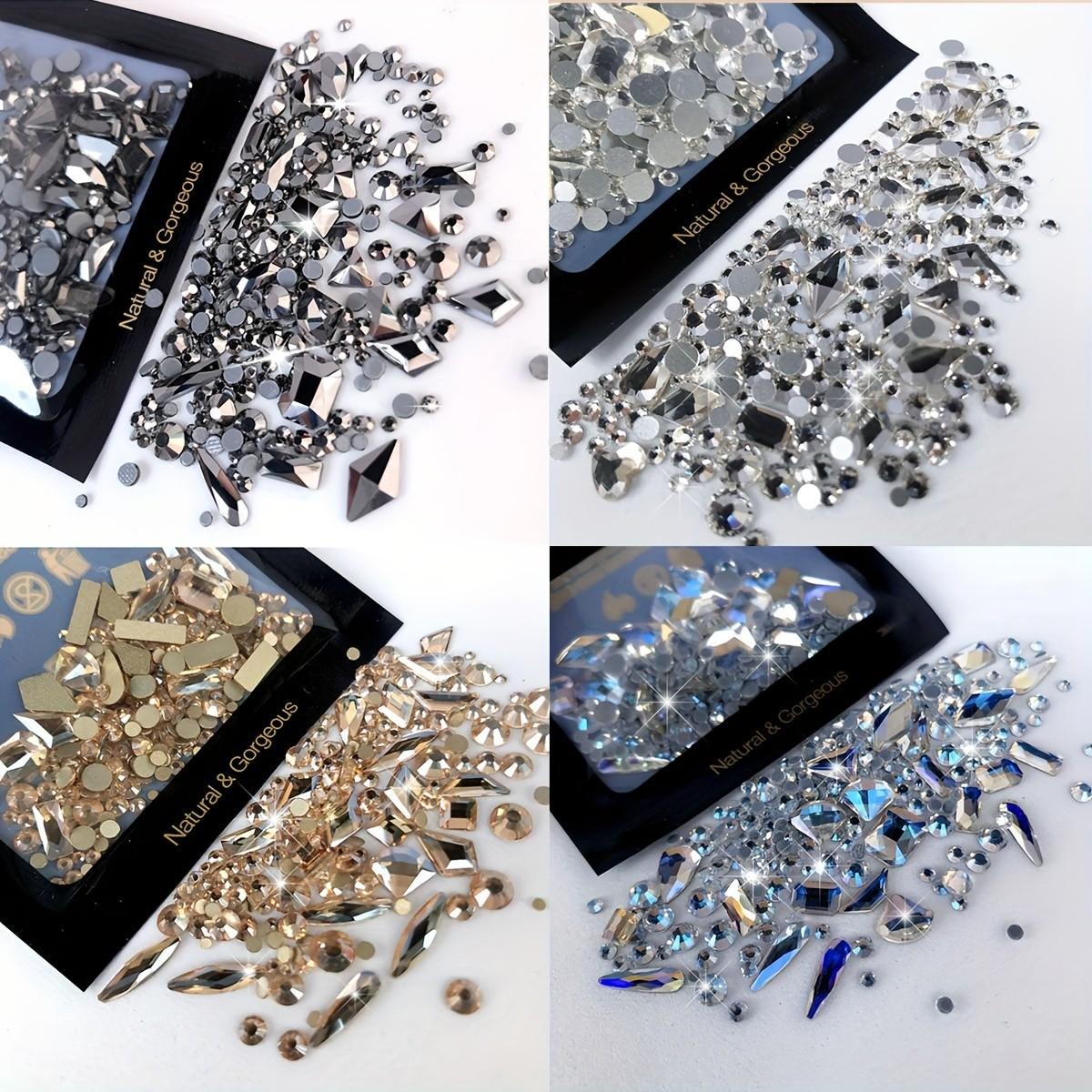 190pcs Moonlight Sparkle Nail Art Rhinestones, Champagne Unflavored, Super Shiny Multi-Shape Gems for DIY Crafts & Fashion Design