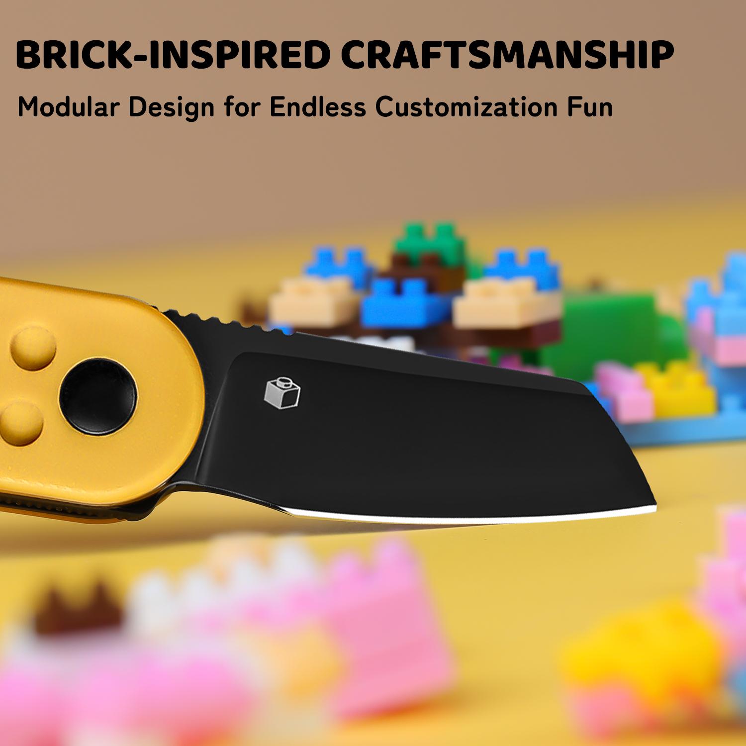 Kizer Mini Bay 14C28N Yellow Brick G10 Handle V2583A1, 2" Black Blade EDC Knife, Halloween Themed Folding Pocket Knives, Men Gift Stainless Steel，Cutting Kitchenware