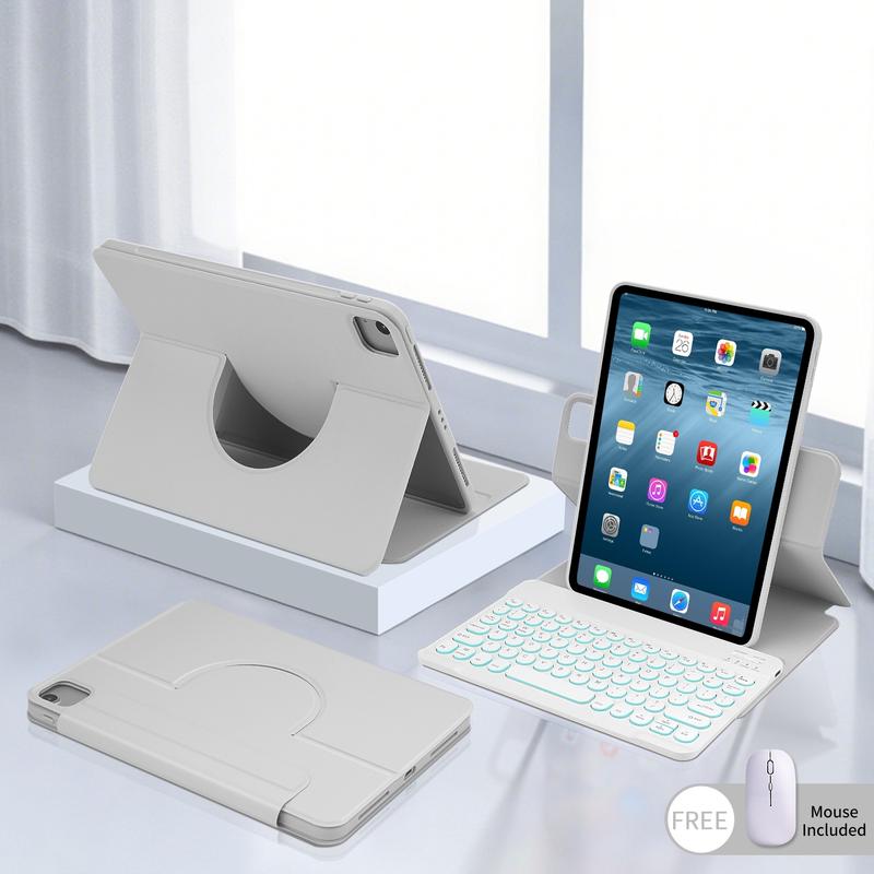 SPALLO Magnetic Spanish Ñ Keyboard Case for iPad A16 11th, 10th Generation, Compatible with iPad Pro M5 2025 & iPad Air 7th 2024, 6th, 5th, 4th Gen - 360 Rotatable Detachable Portable Keyboard - Backlit Wireless Español Keyboard Case with Mouse