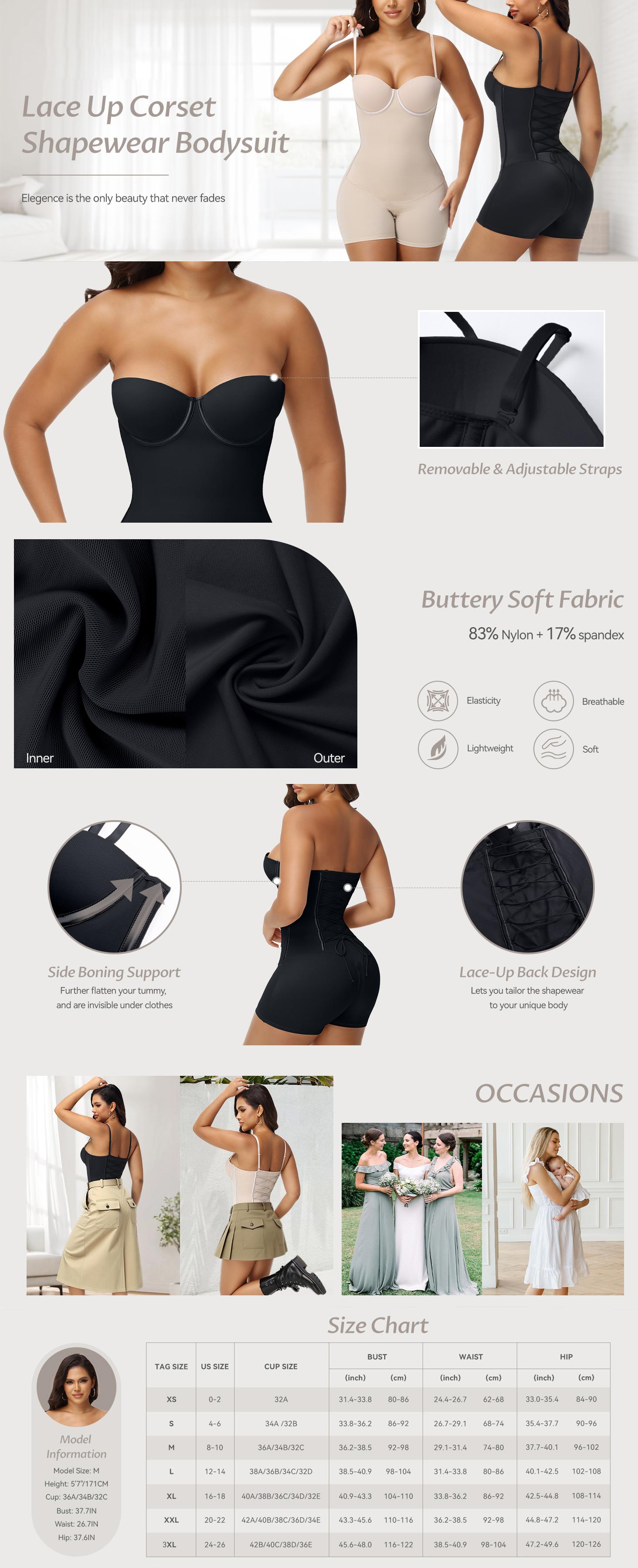 Strapless Shapewear Bodysuit for Women Corset Shapewear Tummy Control Bodysuit with Underwire Bra Womenswear Compression Activewear Athletic High Waist Shaping Black SpringStatements