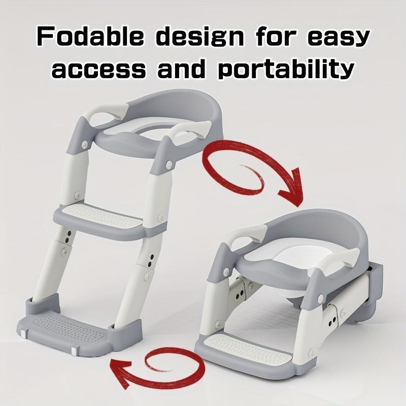 Portable children's toilet training toilet seat set (including step stool) - adjustable folding potty with safety belt, lightweight plastic material, suitable for home, staircase and travel scenes, needs to be assembled (gray model)