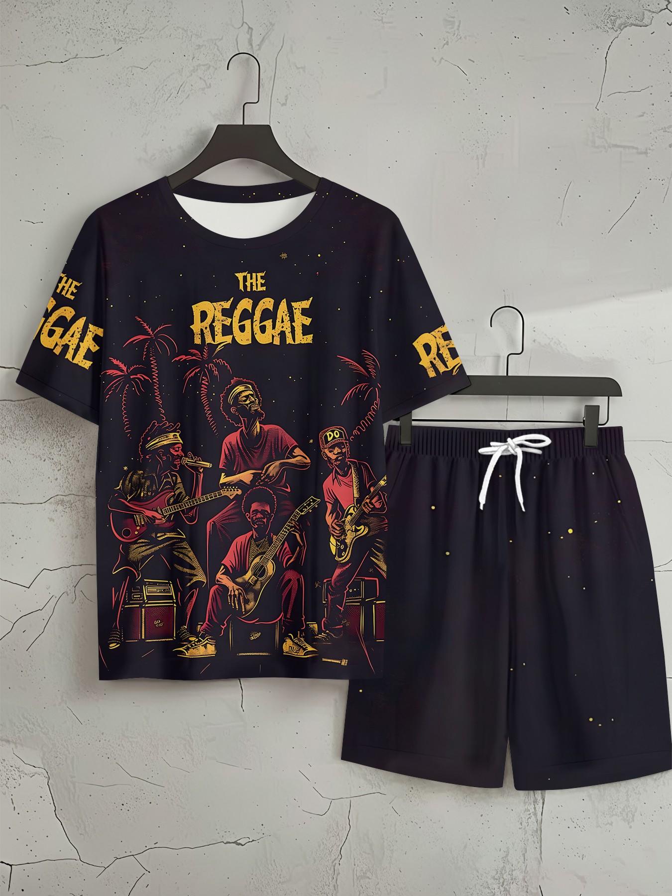 Men's 3D Digital Print Two-Piece Set, Reggae Band Character Print Trendy Men's Set, Vacation-Style Trendy Outfit, Breathable Sporty Leisure Style, Perfect Festival Gift for Men