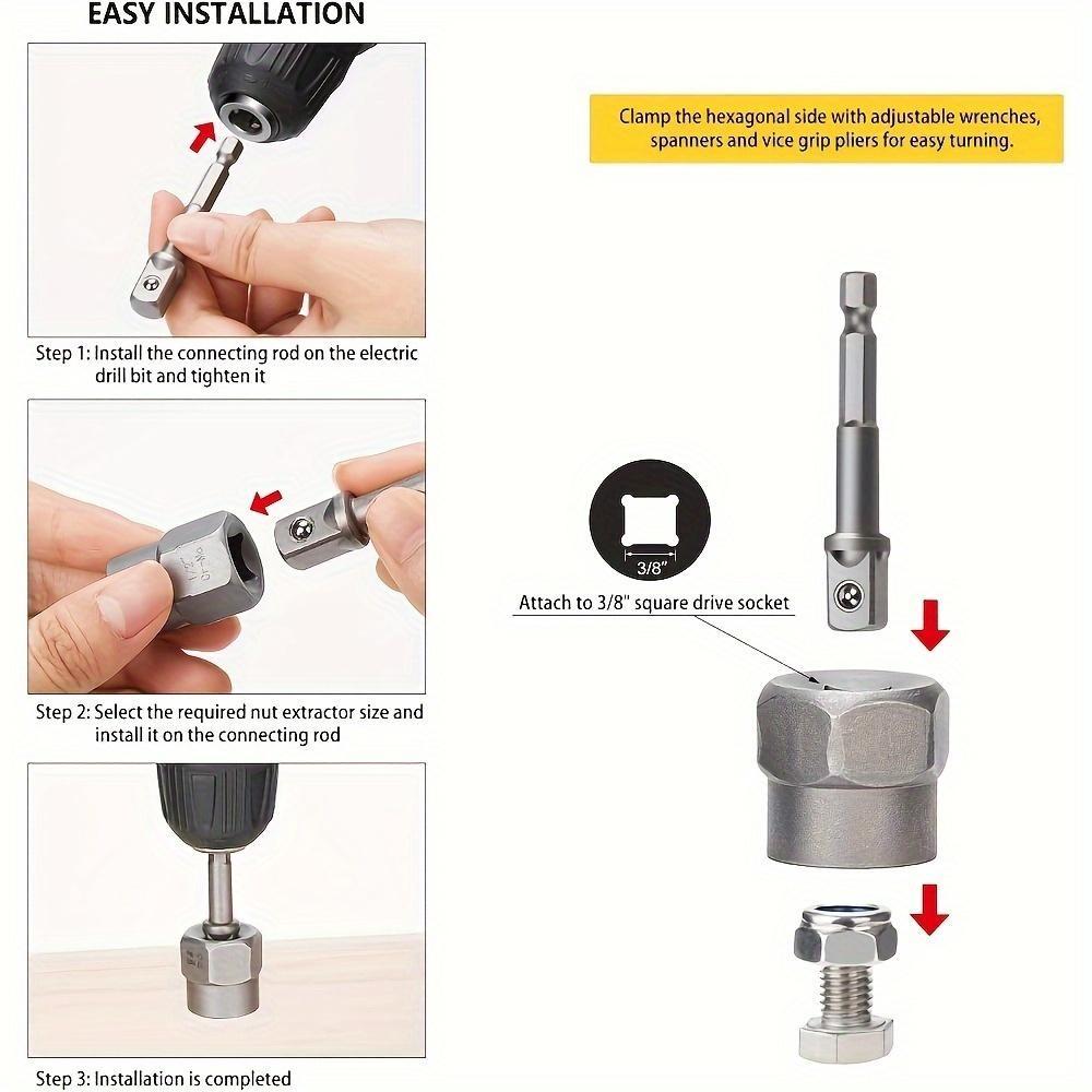 14-Piece Nut Removal Tool Set, Bolt and Nut Extractor with 1/4 Inch to 3/8 Inch Drive Hex Socket Adapters, Essential Hardware Tools