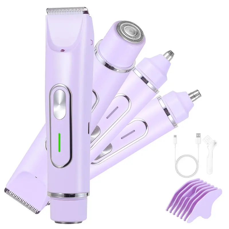 4 in 1 multifunctional ladies  shaver, Trimmer Multigroomer, USB rechargeable, with a long battery life of 90 minutes, ideal for bikini line grooming, nose hair removal, leg shaving and full-body shaving   the perfect gift for women