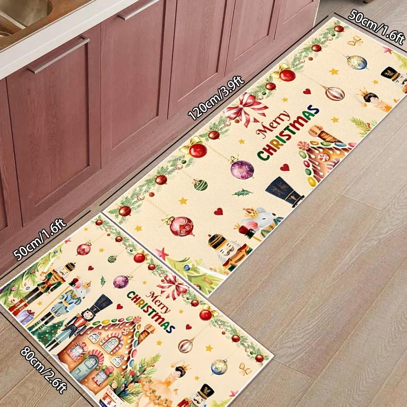 Christmas Kitchen Rug, Nutcracker Kitchen Mat, Farmhouse Kitchen Decor, Non-Slip Carpet, Holiday Gift, Farmhouse Kitchen Rugs, Suitable for Entryway Bathroom Bedroom Balcony Hallway Laundry Room