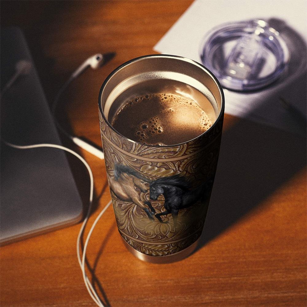 Horse Pattern Tumbler, 1 Count Stainless Steel Insulated Cup, Durable Water Bottle, Gift for Horse Lovers and Equestrians, Drinkware, Insulated Travel Drinkware