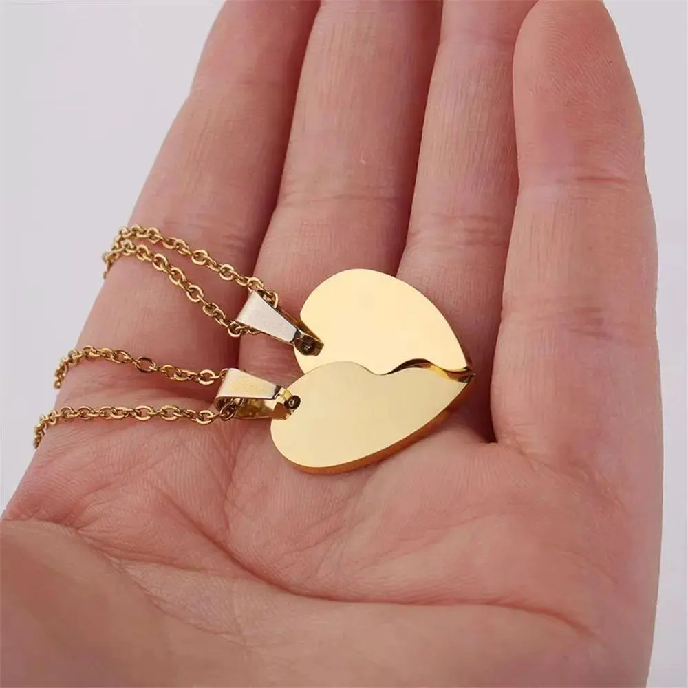 10 pcs Broken Heart Stitching Pendant Necklace For Women Men Mirror Polish Stainless Steel Heart DIY Couple Necklaces