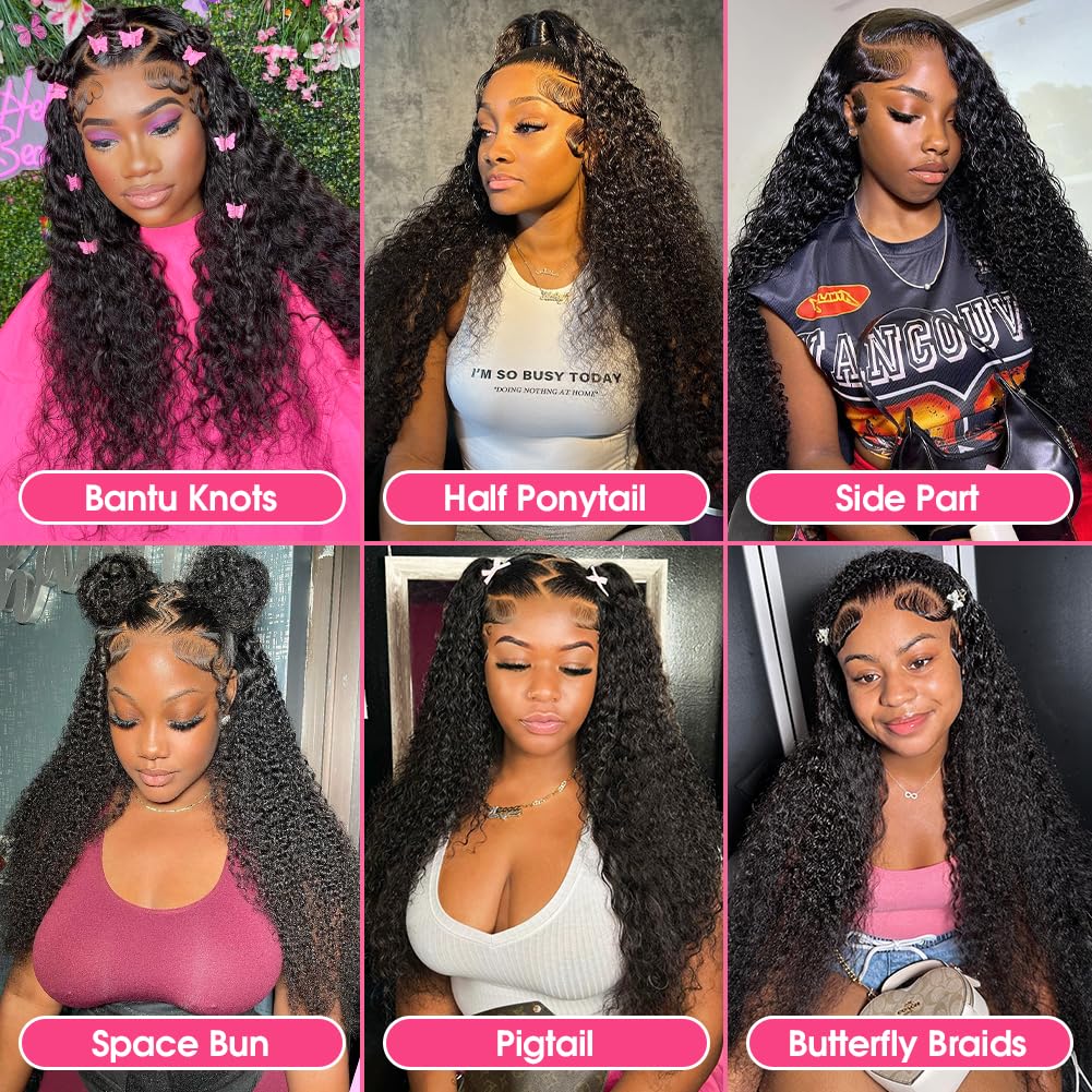 Bling Hair 12-36 Inch Kinky Curly Lace Front Wigs Human Hair 180 Density 13x6 HD Transparent Water Wave Lace Front Wigs Human Hair Pre Plucked for Women