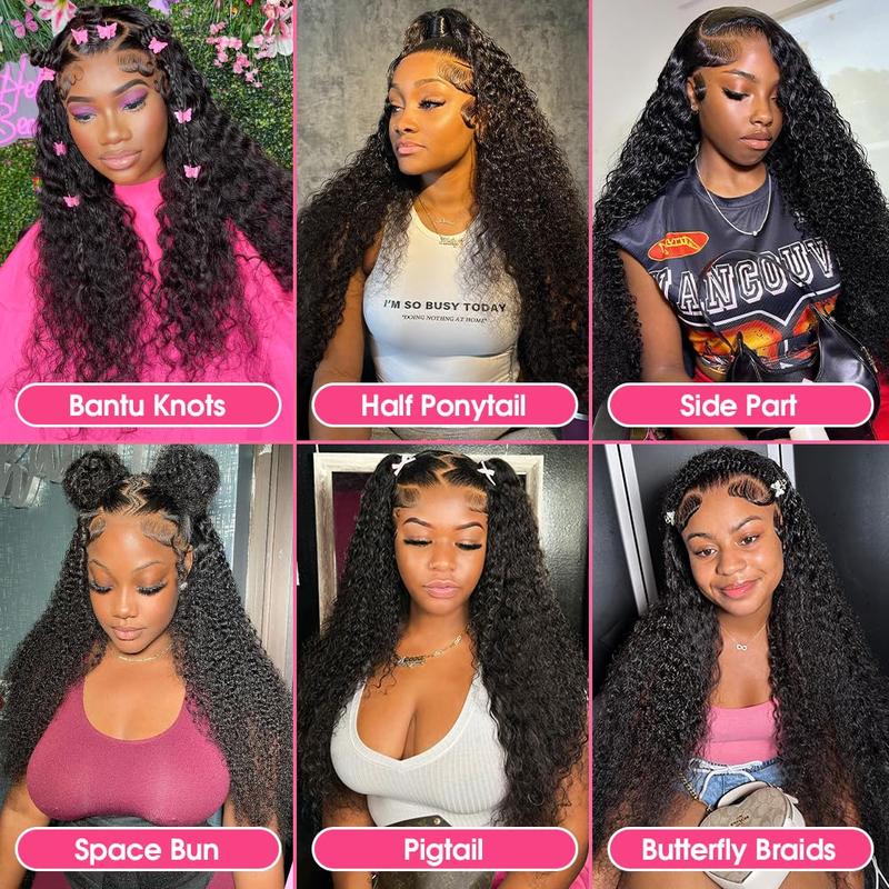 Bling Hair 12-36 Inch Kinky Curly Lace Front Wigs Human Hair 180 Density 13x6 HD Transparent Water Wave Lace Front Wigs Human Hair Pre Plucked for Women