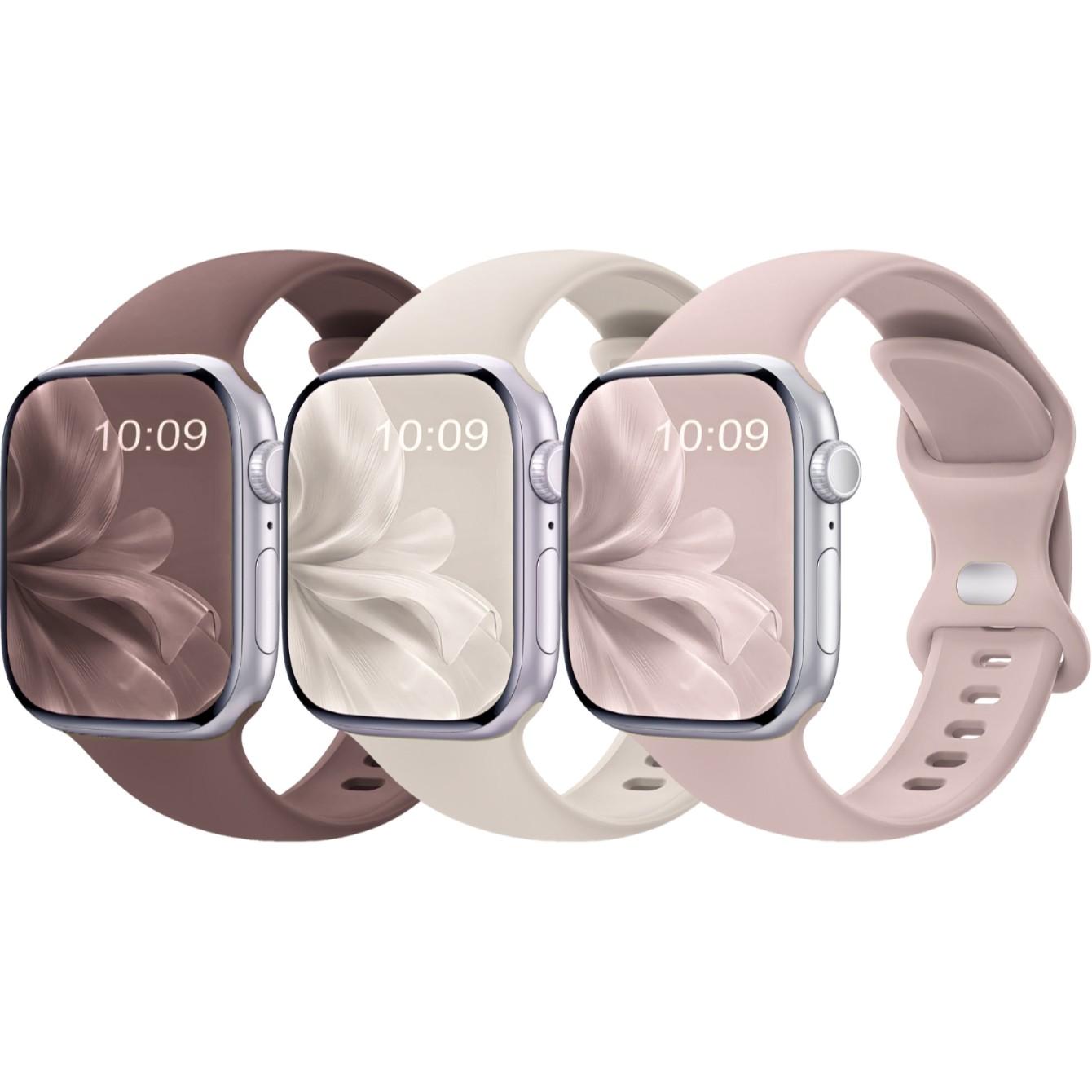 3 Pack Sport Silicone Band for Apple Watch, Soft Waterproof Wristband, Replacement Strap for 40mm-49mm, Series 9-1 Se Ultra