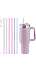 12 Inch Tritan Replacement Straws for Stanley 40oz Tumbler - 6 Pack Reusable Long Straw with Cleaning Brush, Fits 30oz & 40oz Stanley Cup Accessories, BPA-Free (6 Colors)
