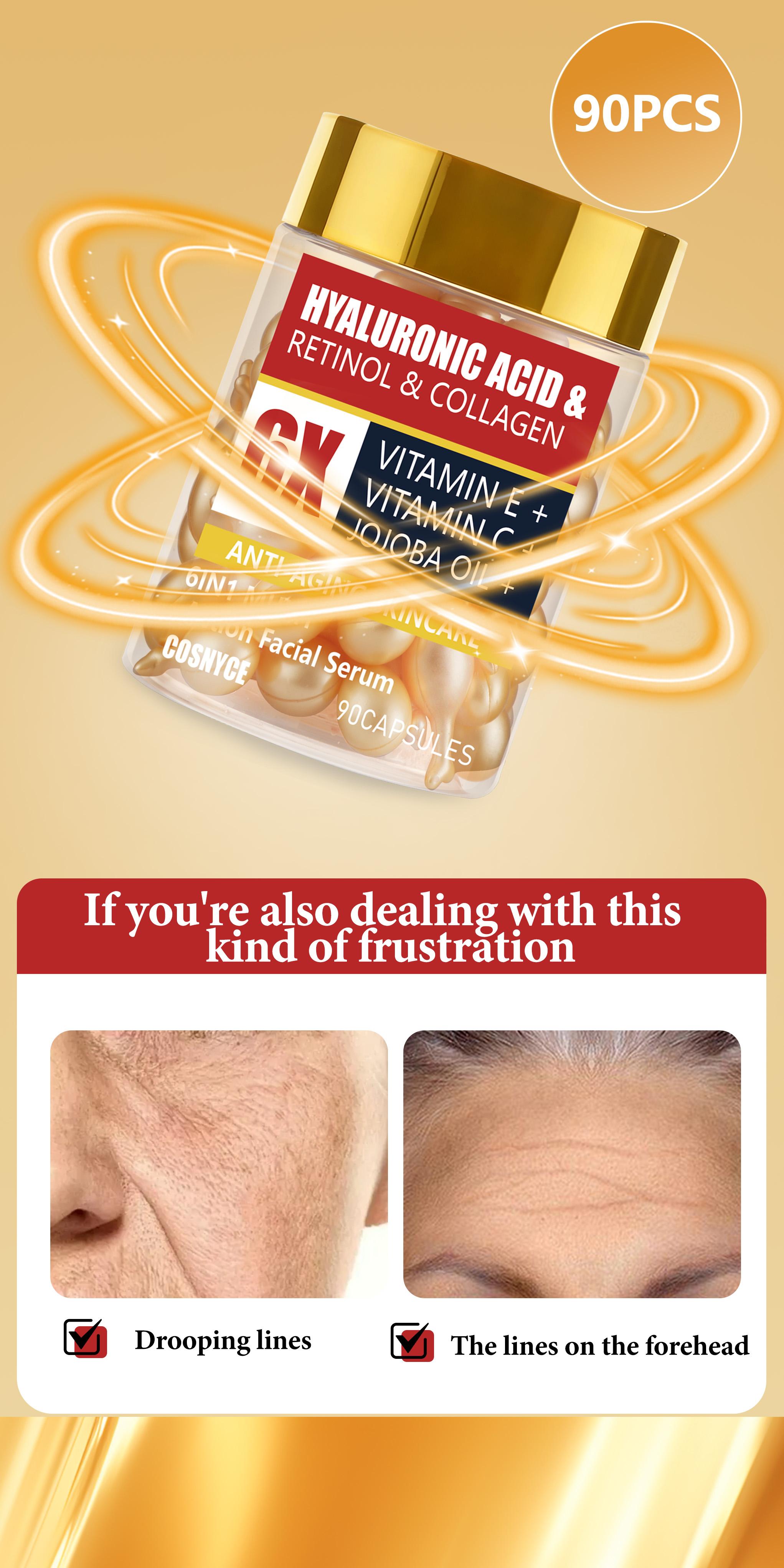 Cosnyce Six-In-One Facial Essence, Hyaluronic Acid Retinol Skincare, Multi-Effect Face Serum for Youthful Skin