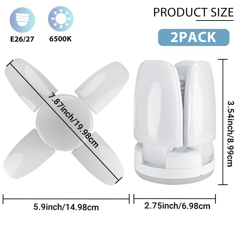 2/5 Pack Kasotile Mini Garage Lights, 28W LED Shop Lights, Garage Light Ceiling Led with 4+1 Deformable Panels, Screw in E26/E27 Socket Bulb for Warehouse, Workshop, Basement, Barn Lighting