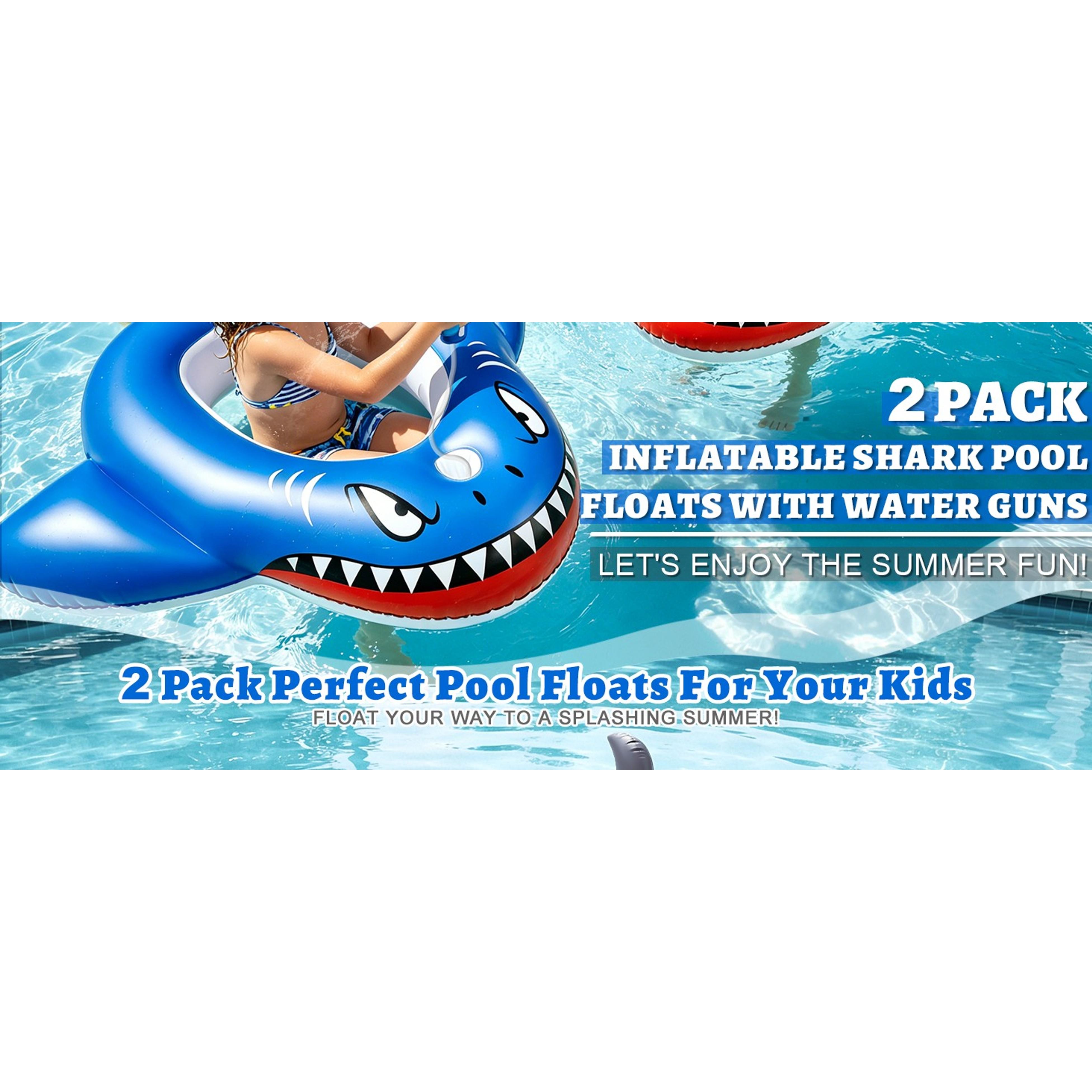 2 Pack Inflatable Shark Pool Floats for Kids 3-11 - Toddler Floatie with Safety Seat, 2 Water Squirt Guns, Ride-On Toy, Summer Outdoor Water Game 2 Pack Inflatable Shark Pool Floats for Kids 3-11 - Toddler Floatie with Safety Seat, 2 Water Squirt Guns, Ride-On Toy, Summer Outdoor Water Game